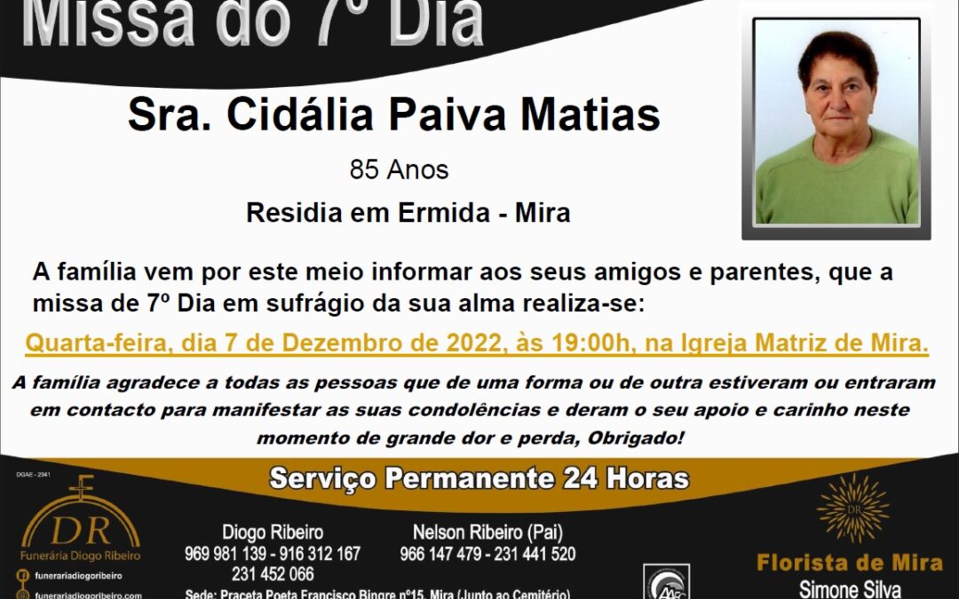 Missa 7º Dia Cidália Paiva Matias