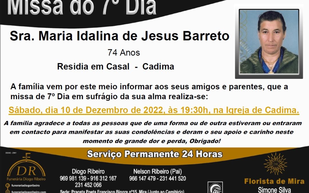 Missa 7º Dia Maria Idalina de Jesus Barreto