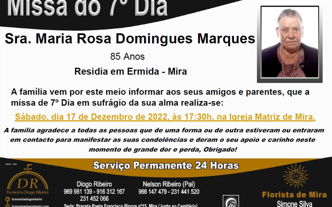 Missa 7º Dia Maria Rosa Domingues Marques