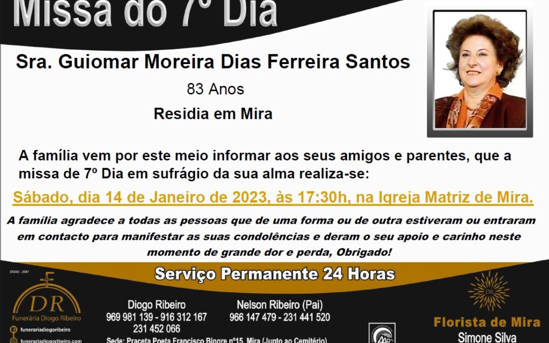 Missa 7º Dia Guiomar Moreira Dias Ferreira Santos