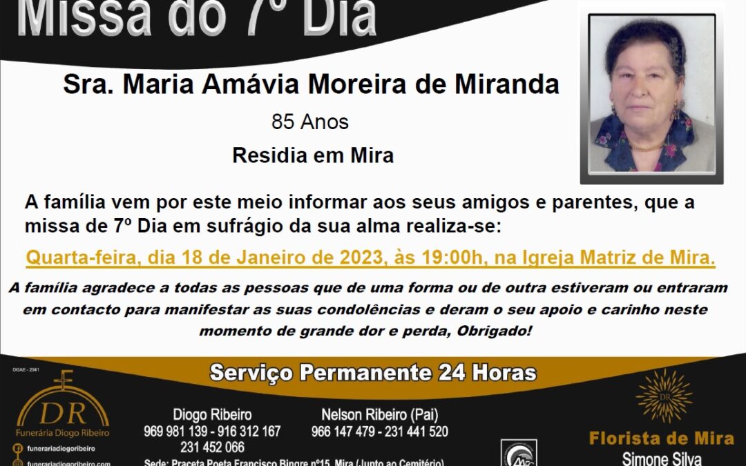 Missa 7º Dia Maria Amávia Moreira de Miranda