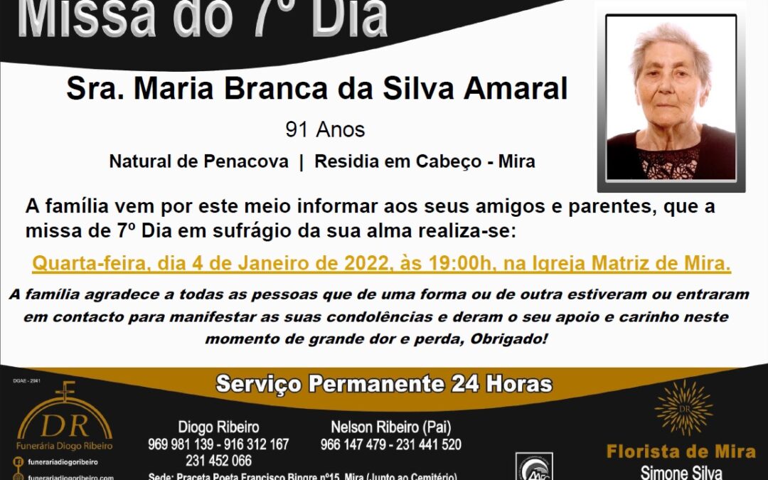 Missa 7º Dia Maria Branca da Silva Amaral