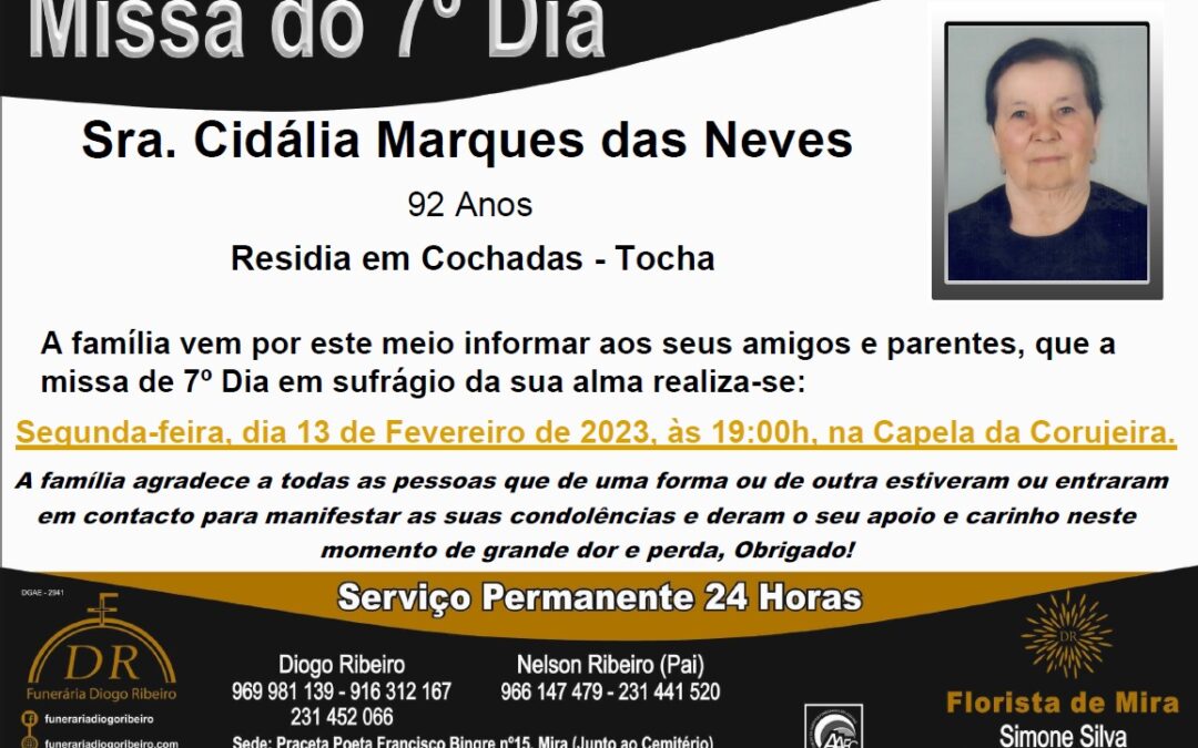 Missa 7º Dia Cidália Marques das Neves