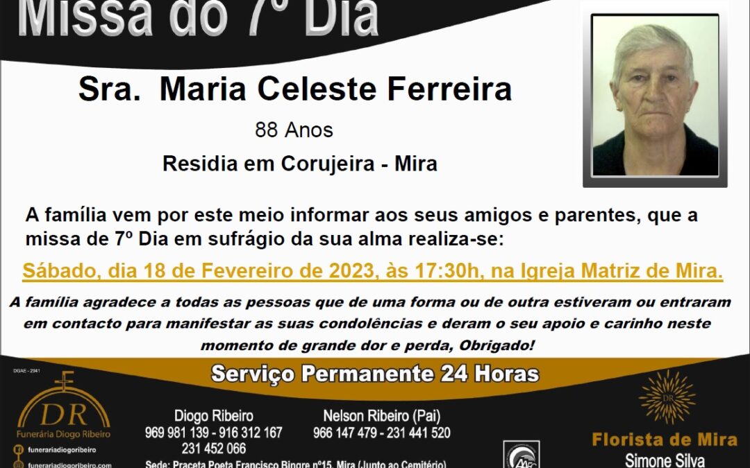 Missa 7º Dia Maria Celeste Ferreira