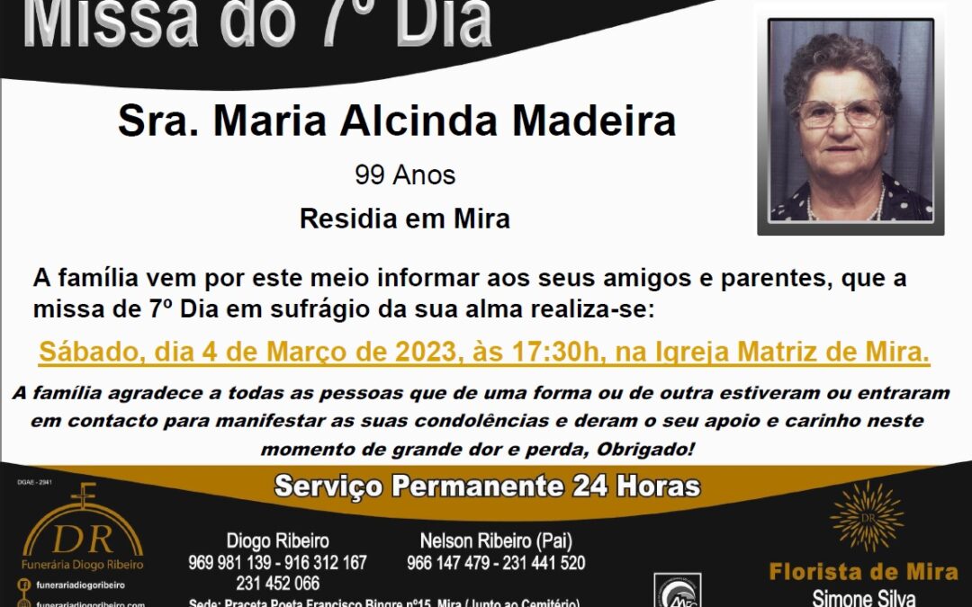Missa 7º Dia Maria Alcinda Madeira