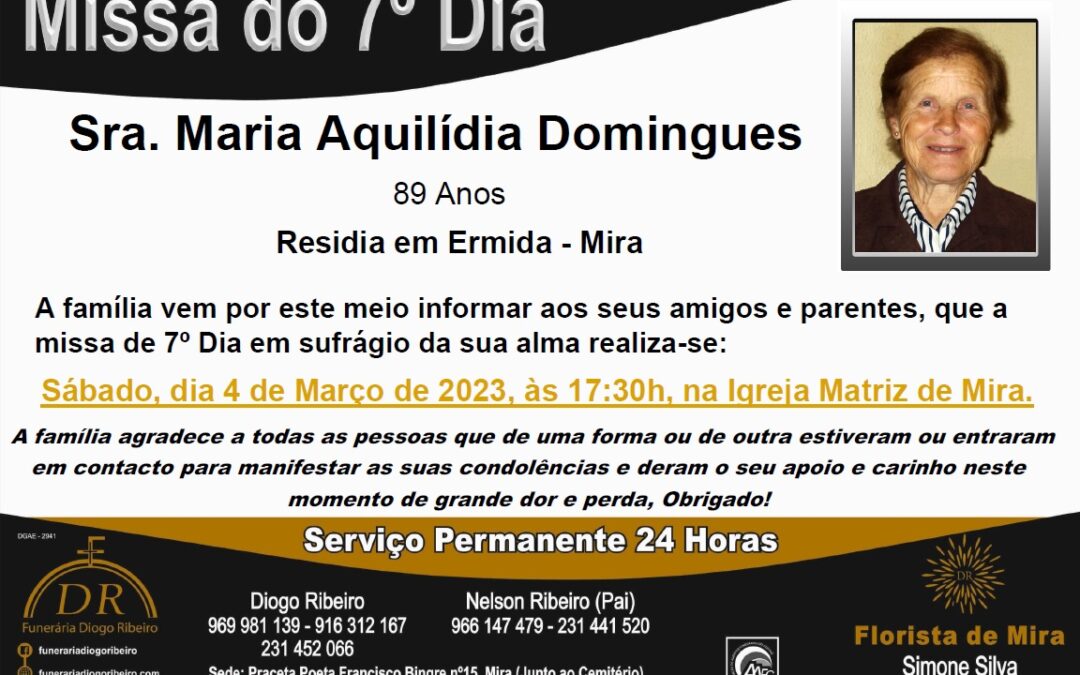 Missa 7º Dia Maria Aquilídia Domingues