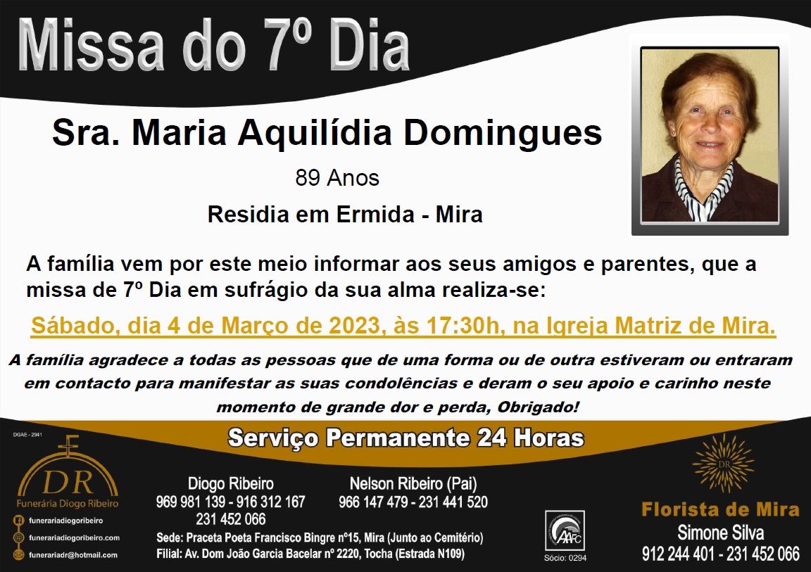 Missa 7º Dia Maria Aquilídia Domingues