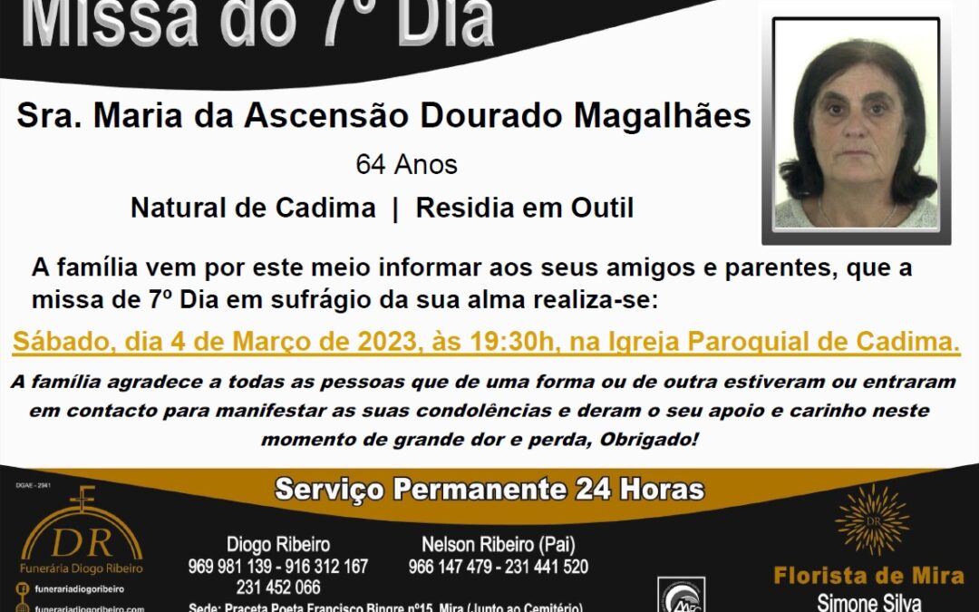 Missa 7º Dia Maria da Ascensão Dourado Magalhães