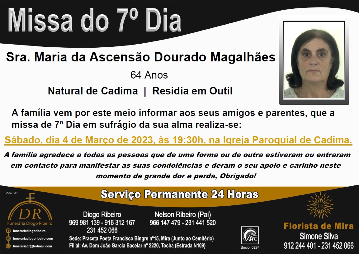 Missa 7º Dia Maria da Ascensão Dourado Magalhães