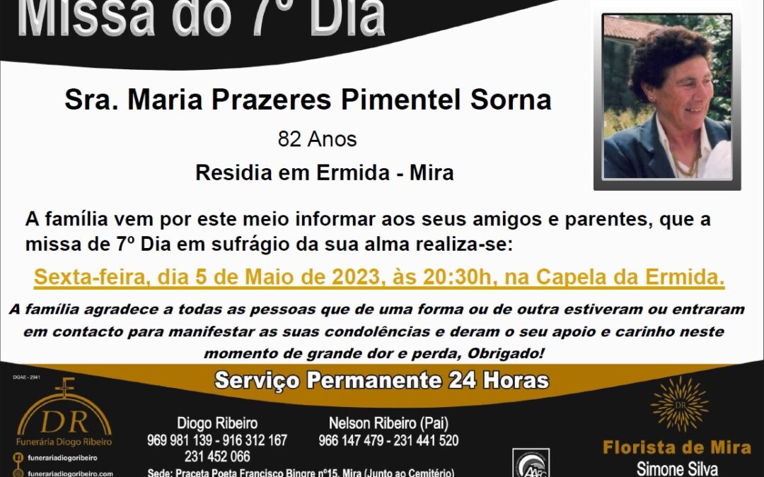 Missa 7º Dia Maria Prazeres Pimentel Sorna