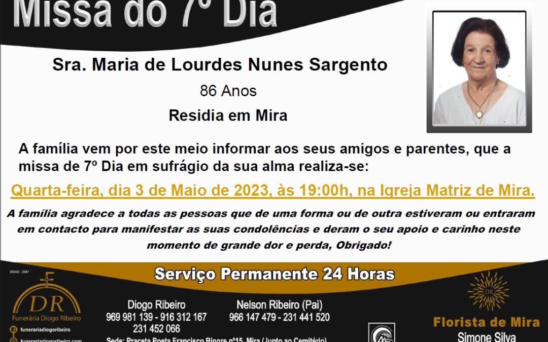 Missa 7º Dia Maria de Lourdes Nunes Sargento