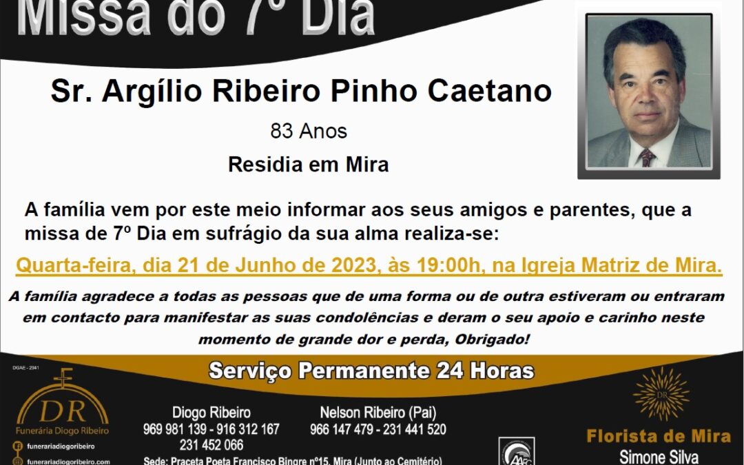 Missa 7º Dia Argílio Ribeiro Pinho Caetano