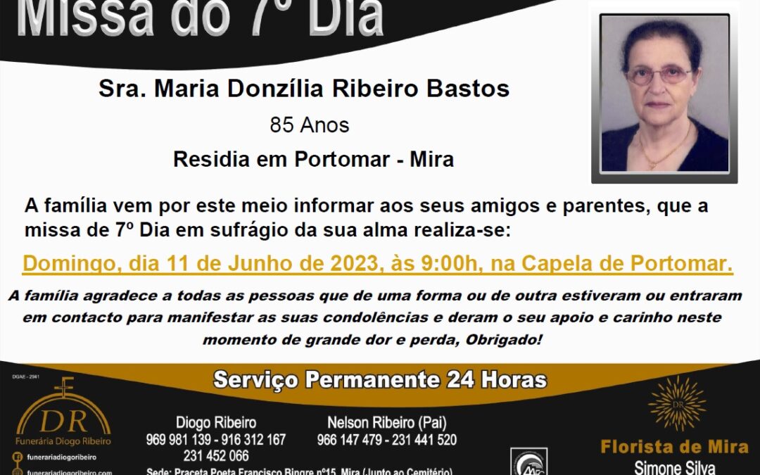 Missa 7º Dia Maria Donzília Ribeiro Bastos