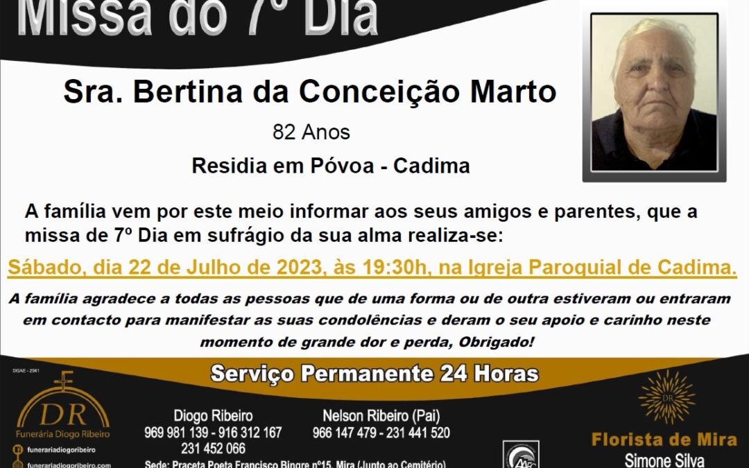 Missa 7º Dia Bertina da Conceição Marto