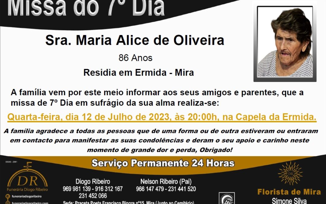 Missa 7º Dia Maria Alice de Oliveira