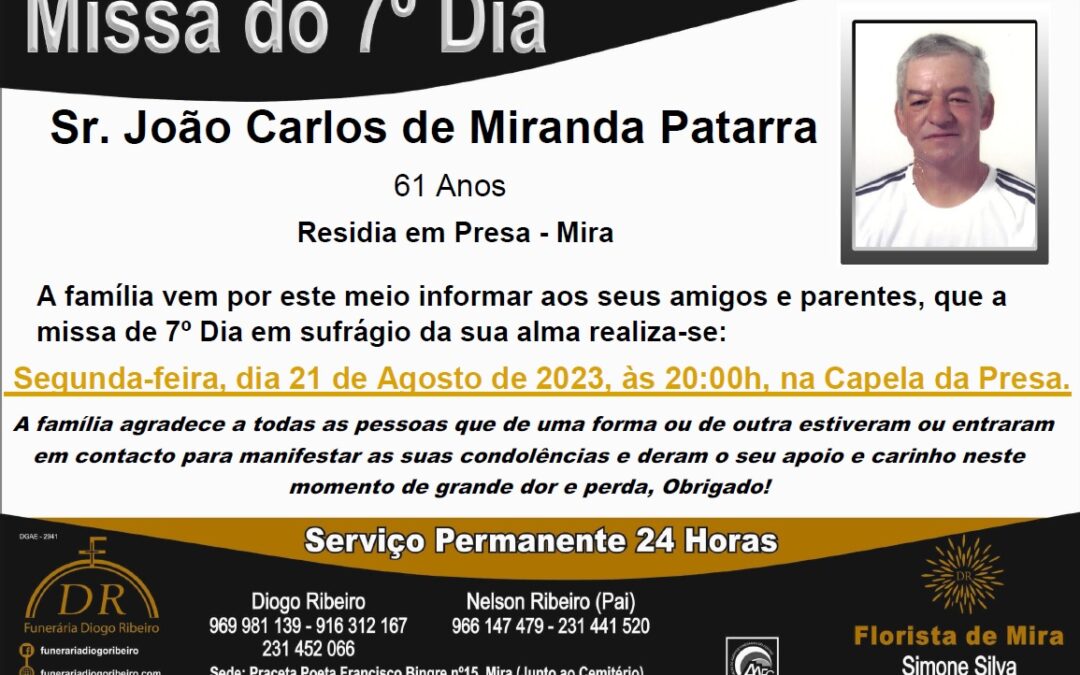 Missa 7º Dia João Carlos de Miranda Patarra