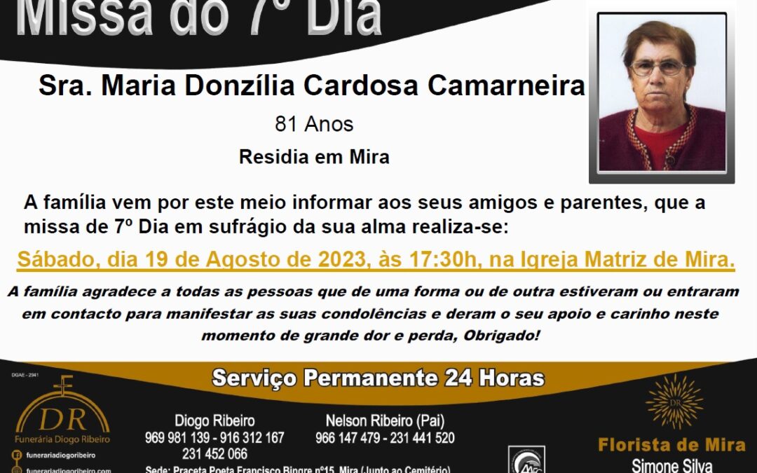 Missa 7º Dia Maria Donzília Cardosa Camarneira