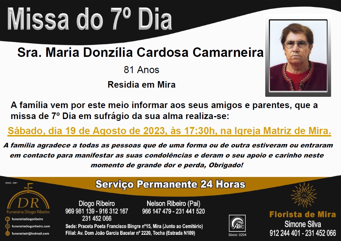 Missa 7º Dia Maria Donzília Cardosa Camarneira