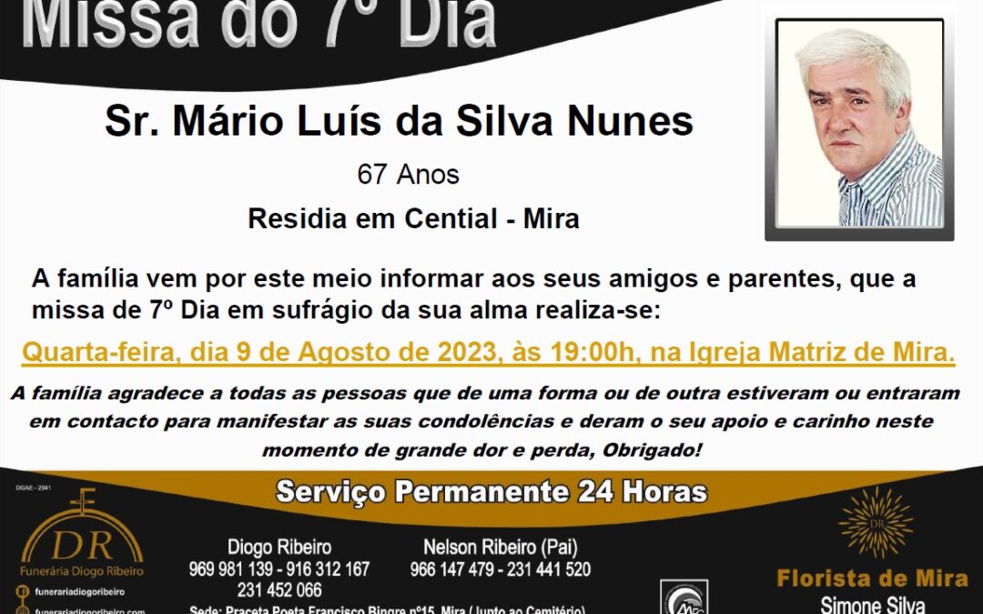 Missa 7º Dia Mário Luís da Silva Nunes
