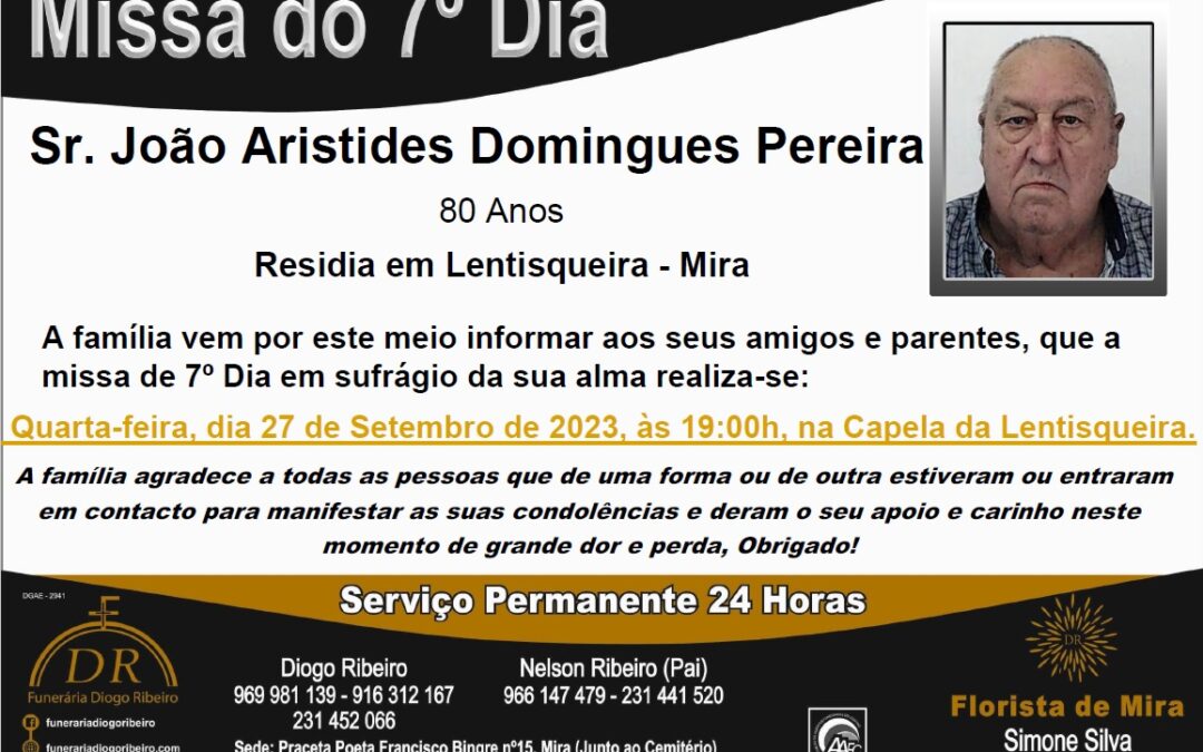Missa 7º Dia João Aristides Domingues Pereira