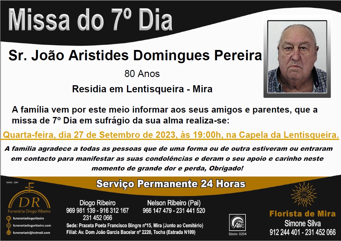 Missa 7º Dia João Aristides Domingues Pereira