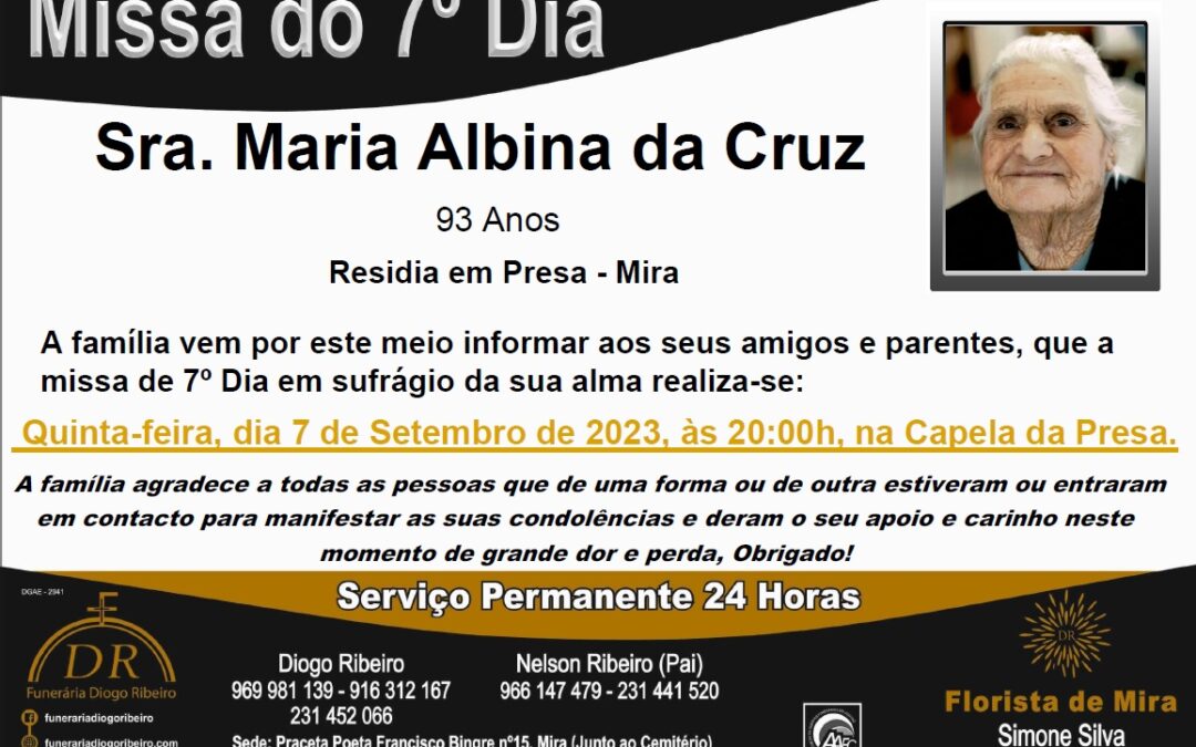 Missa 7º Dia Maria Albina da Cruz