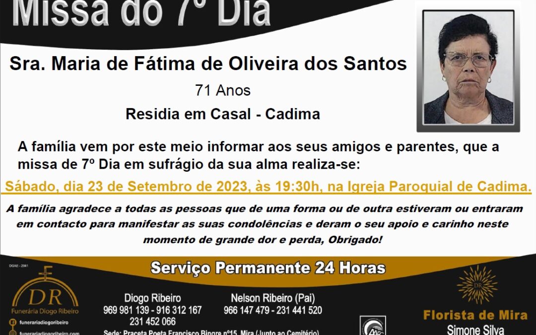 Missa 7º Dia Maria de Fátima de Oliveira dos Santos