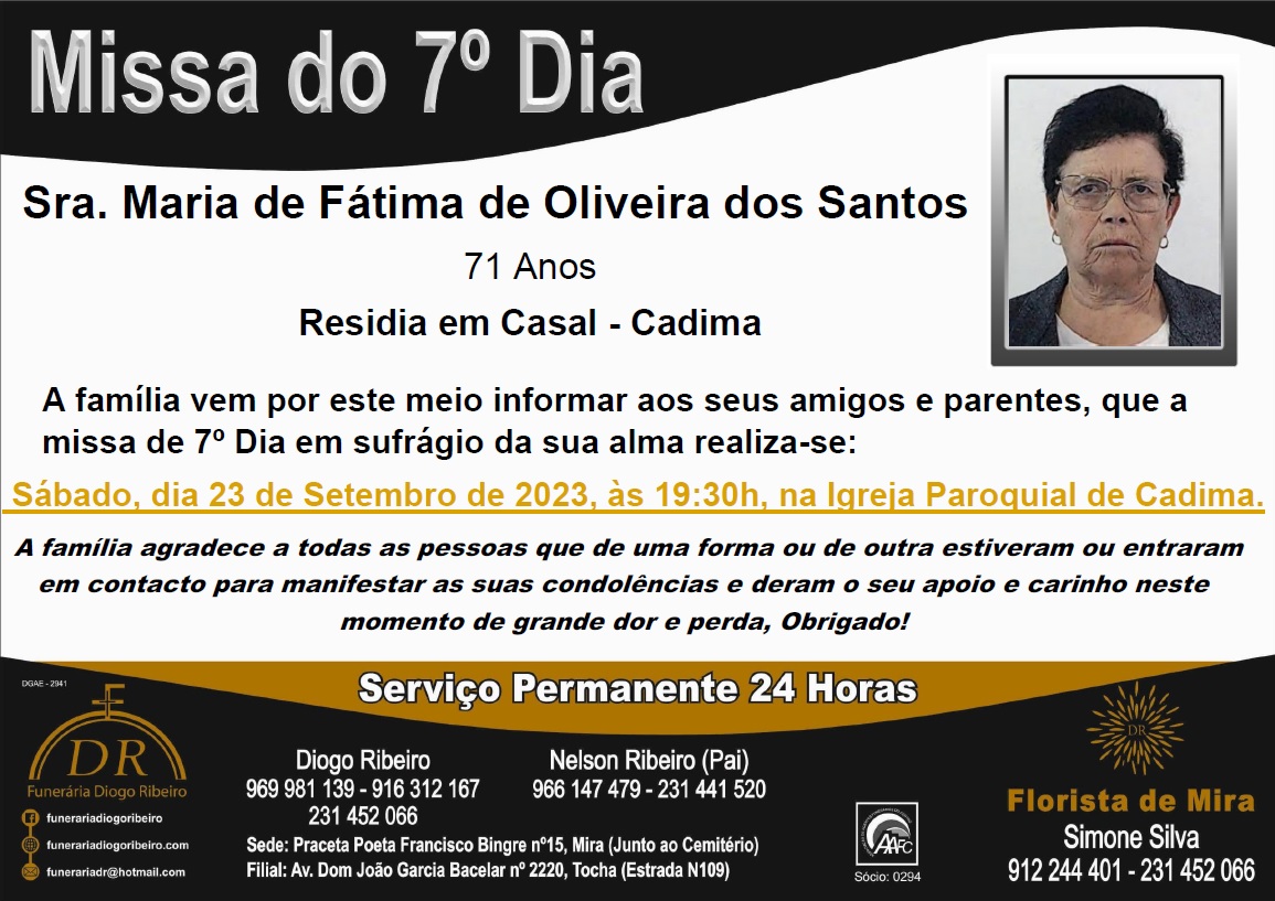 Missa 7º Dia Maria de Fátima de Oliveira dos Santos