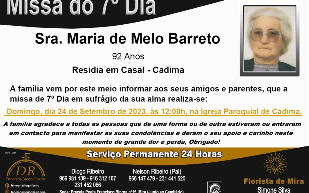 Missa 7º Dia Maria de Melo Barreto
