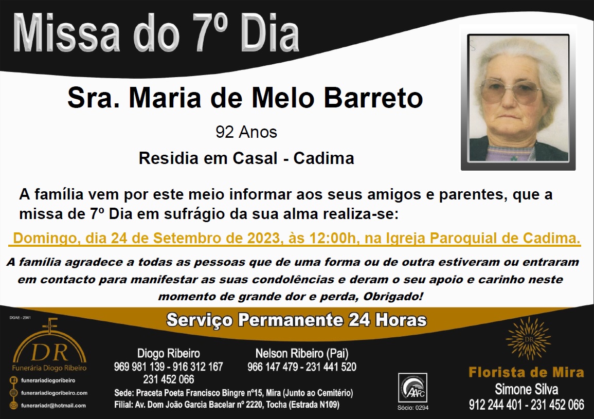 Missa 7º Dia Maria de Melo Barreto