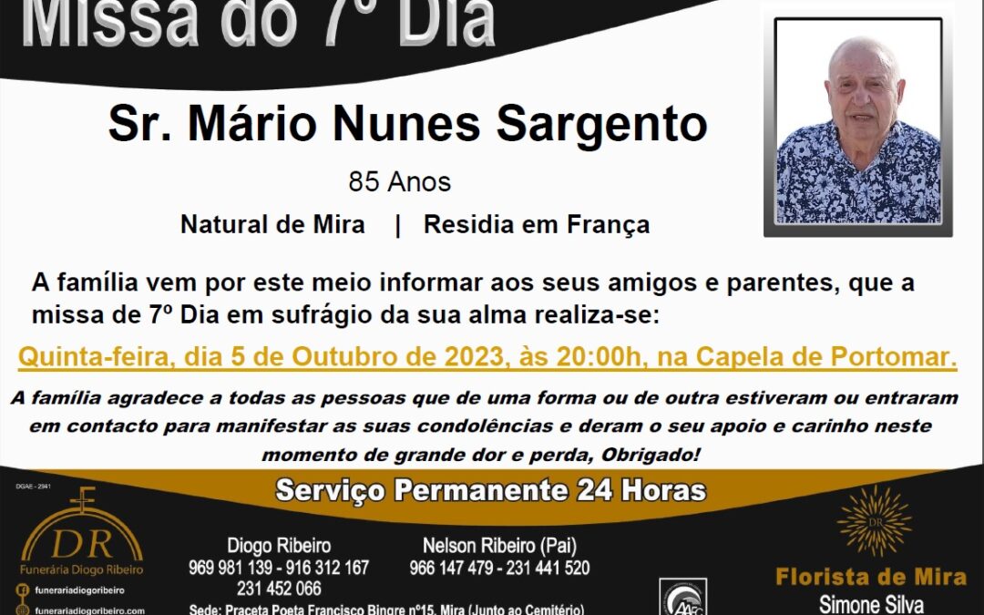 Missa 7º Dia Mário Nunes Sargento