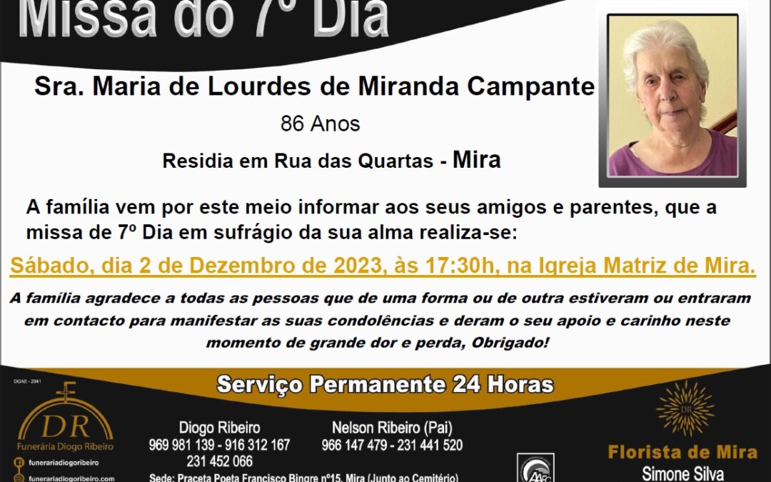 Missa 7º Dia Maria de Lourdes de Miranda Campante