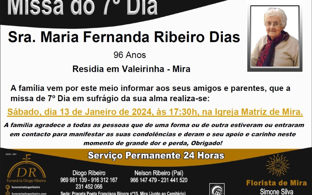 Missa 7º Dia Maria Fernanda Ribeiro Dias