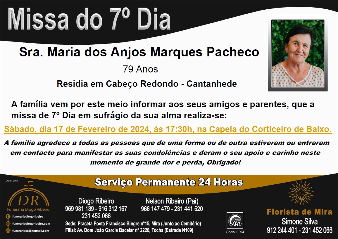 Missa 7º Dia Maria dos Anjos Marques Pacheco