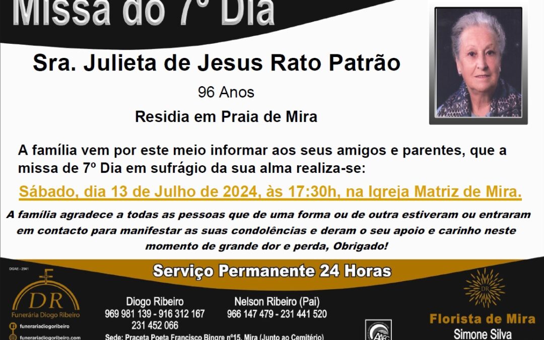 Missa 7º Dia Julieta de Jesus Rato Patrão