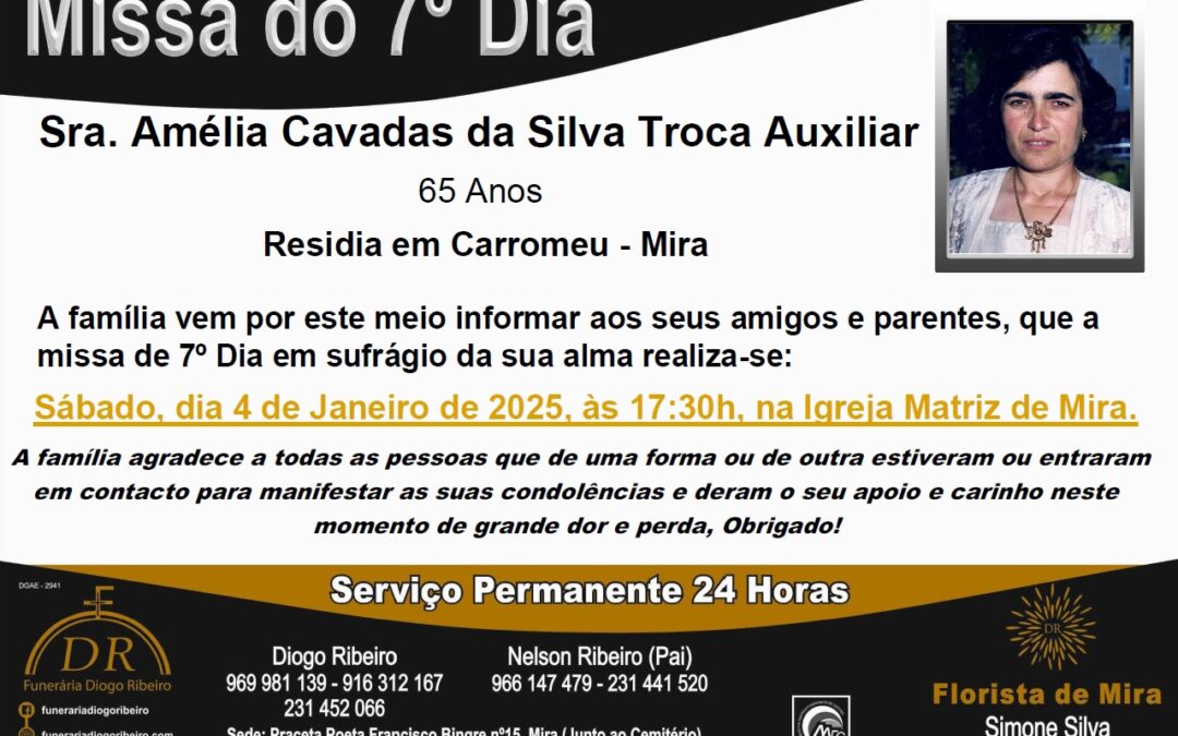 Missa 7º Dia Amélia Cavadas da Silva Troca Auxiliar