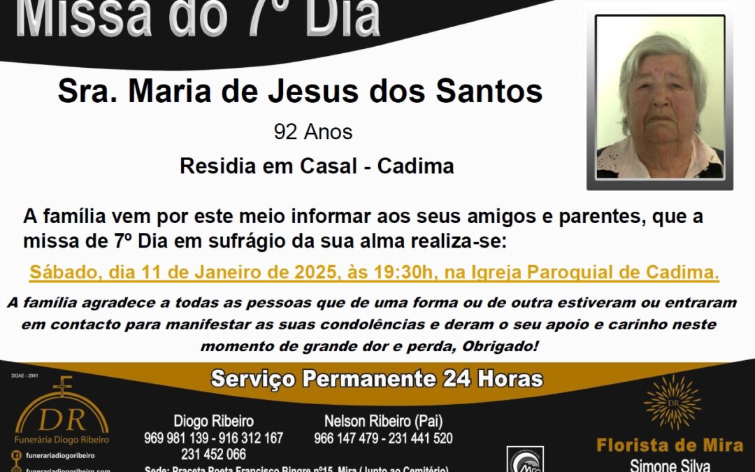 Missa 7º Dia Maria de Jesus dos Santos