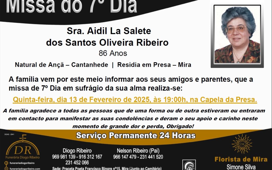 Missa 7º Dia Aidil La Salete dos Santos Oliveira Ribeiro