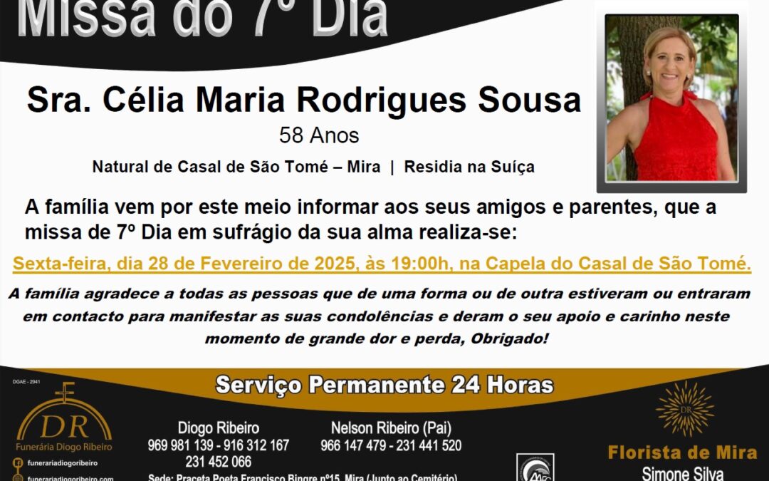 Missa 7º Dia Célia Maria Rodrigues Sousa