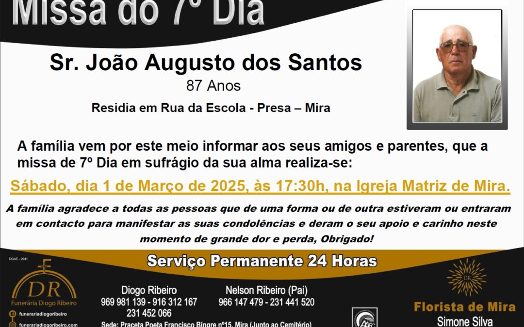 Missa 7º Dia João Augusto dos Santos
