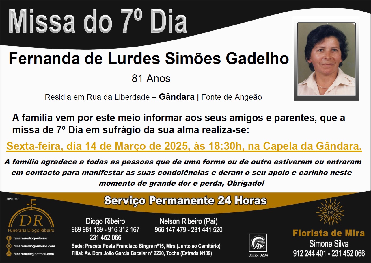 Missa 7º Dia Fernanda de Lurdes Simões Gadelho
