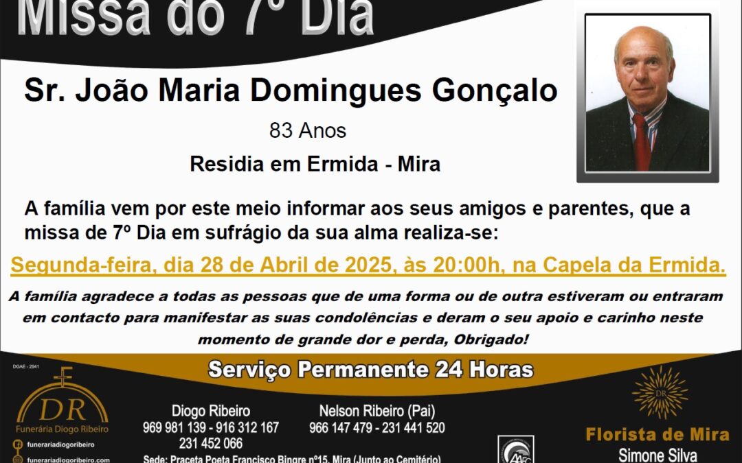 Missa 7º Dia João Maria Domingues Gonçalo