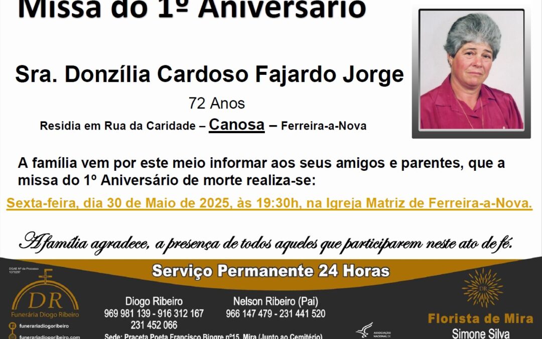 Missa 1º Aniversário Donzília Cardoso Fajardo Jorge