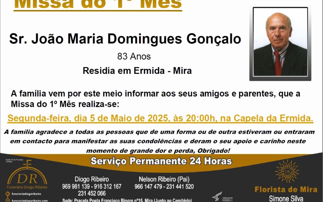 Missa do 1º Mês João Maria Domingues Gonçalo