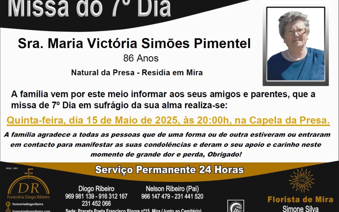Missa 7º Dia Maria Victória Simões Pimentel