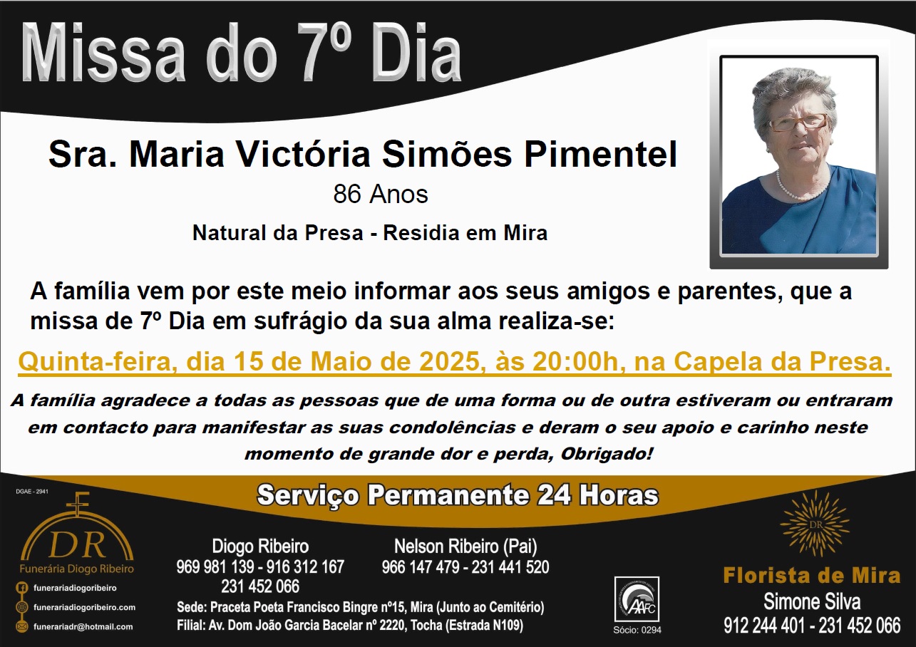 Missa 7º Dia Maria Victória Simões Pimentel