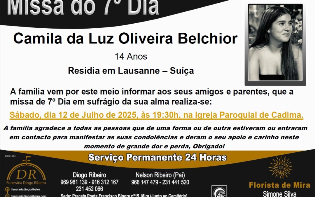 Missa 7º Dia Camila da Luz Oliveira Belchior