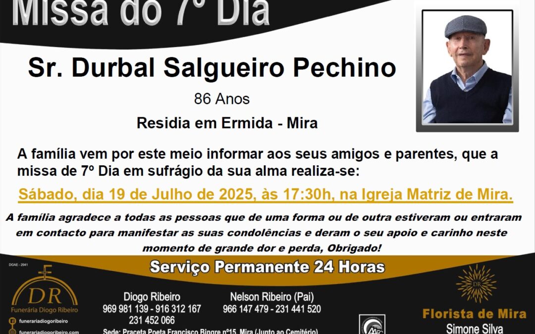 Missa 7º Dia Durbal Salgueiro Pechino