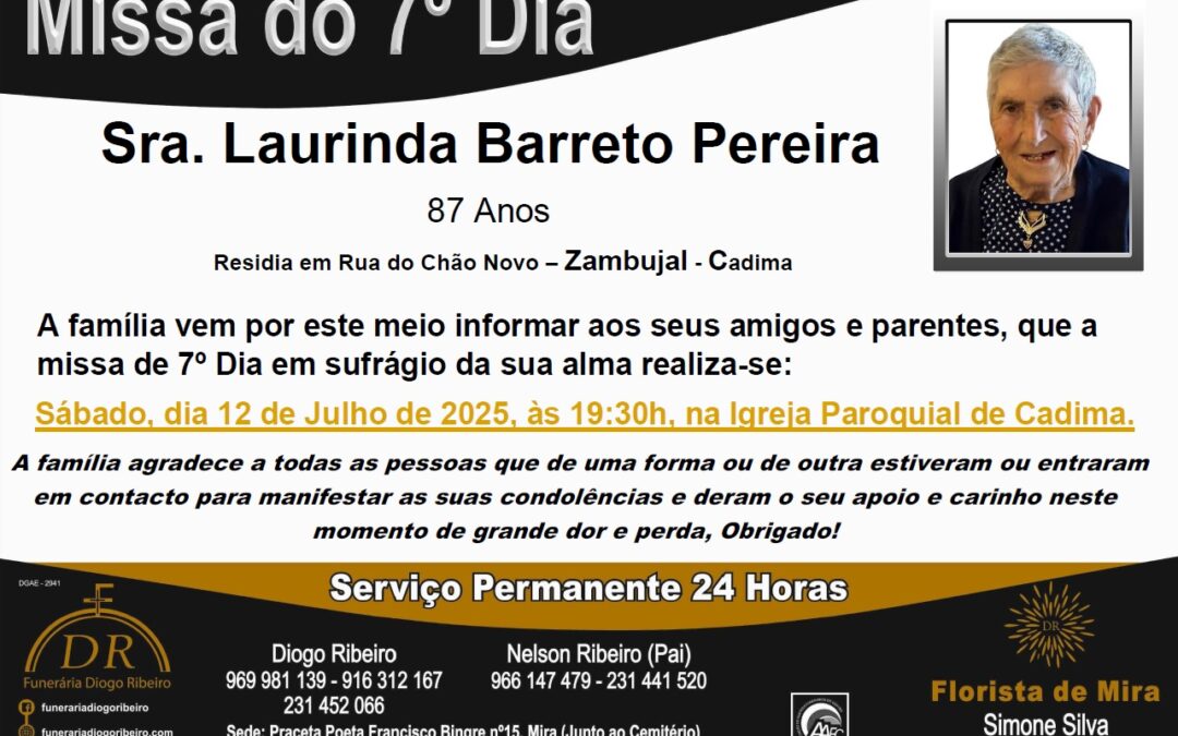 Missa 7º Dia Laurinda Barreto Pereira
