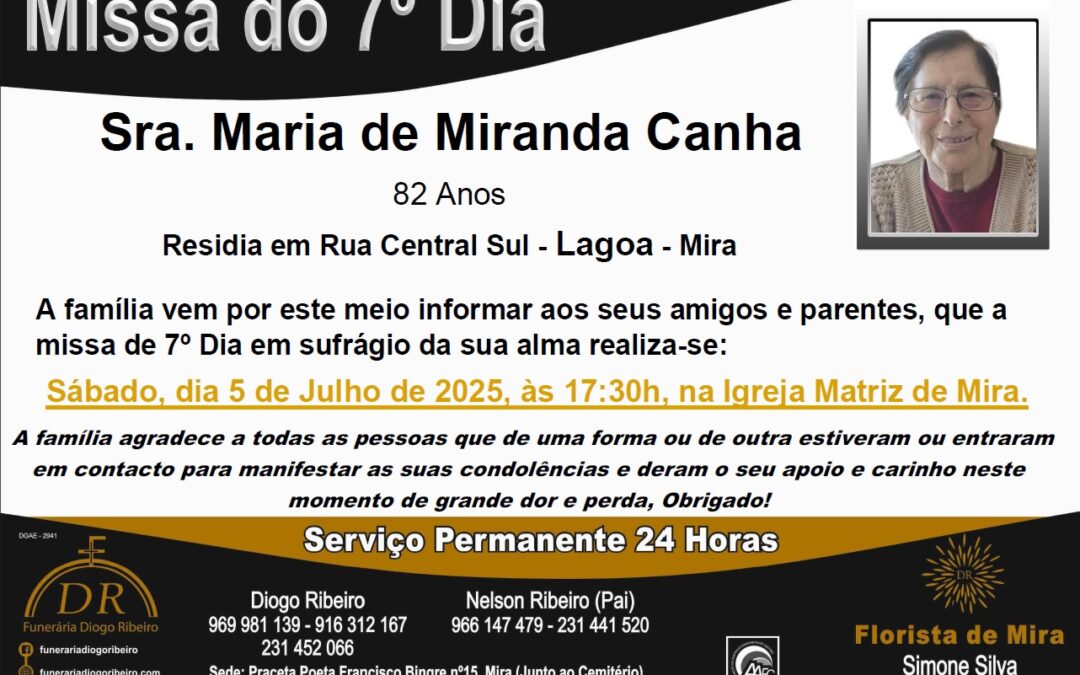 Missa 7º Dia Maria de Miranda Canha